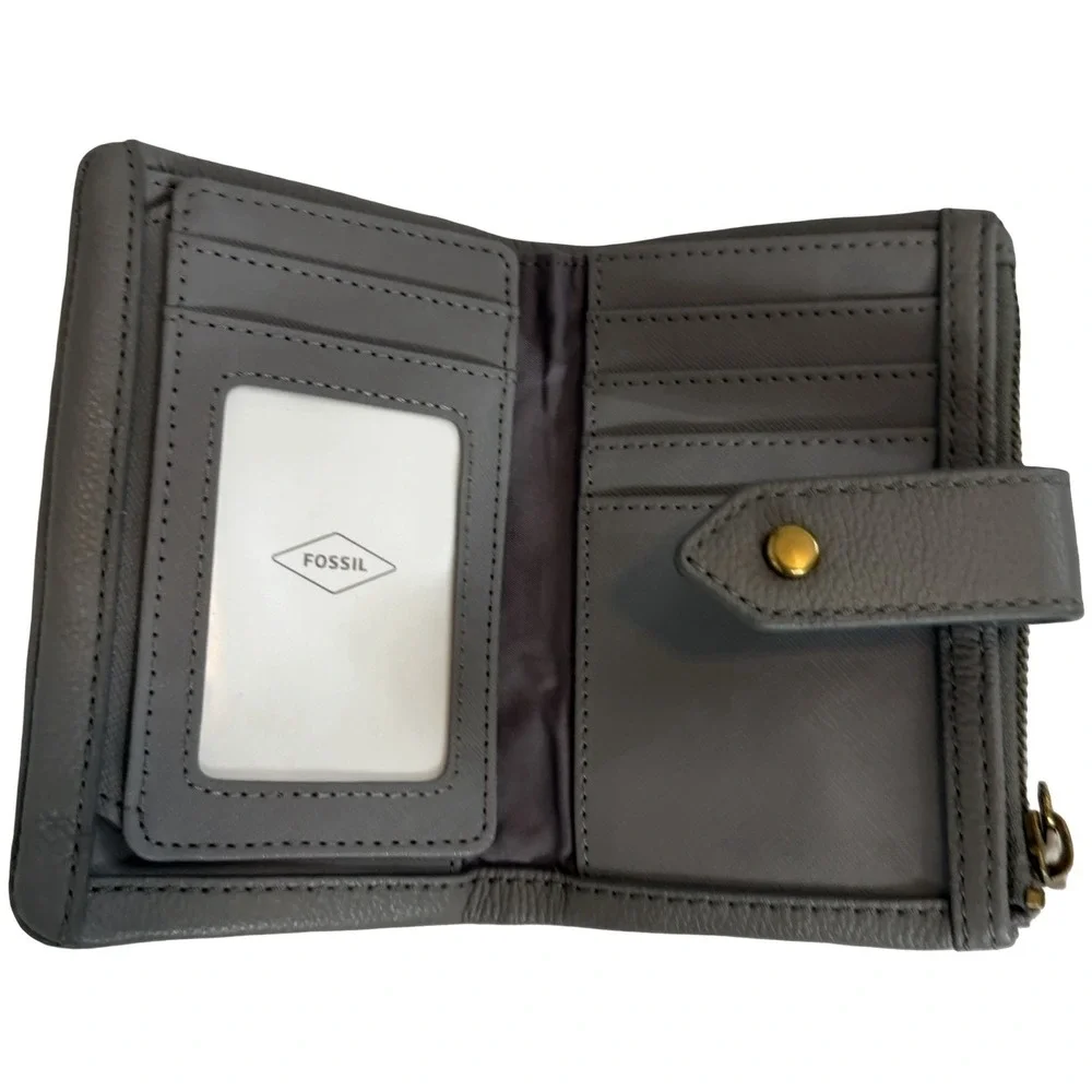 Fossil Lainie Bifold Pebbled Leather Compact‎ Small Card Wallet in Gray NWOT